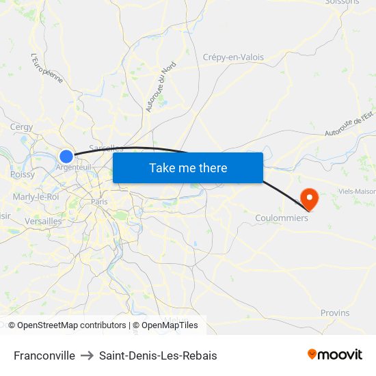 Franconville to Saint-Denis-Les-Rebais map