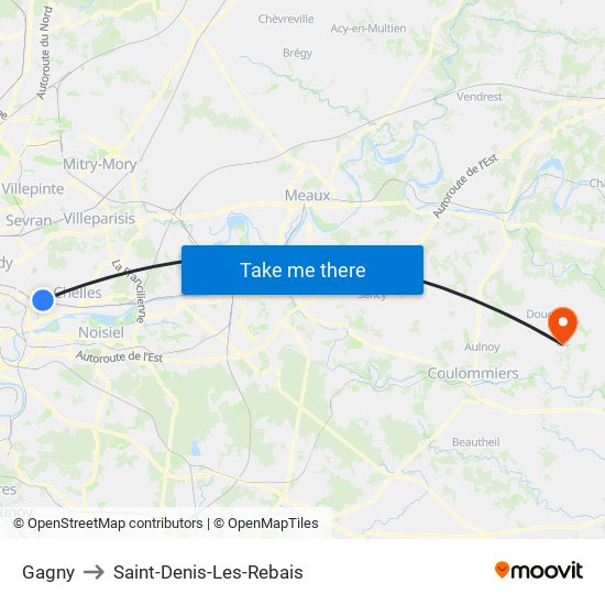 Gagny to Saint-Denis-Les-Rebais map