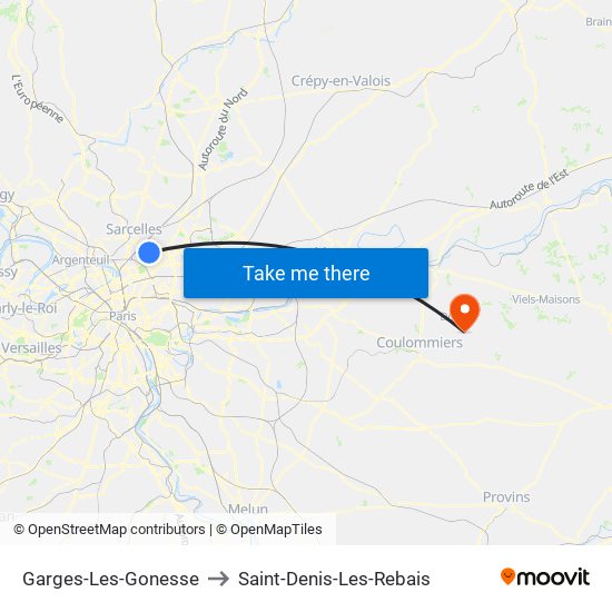 Garges-Les-Gonesse to Saint-Denis-Les-Rebais map