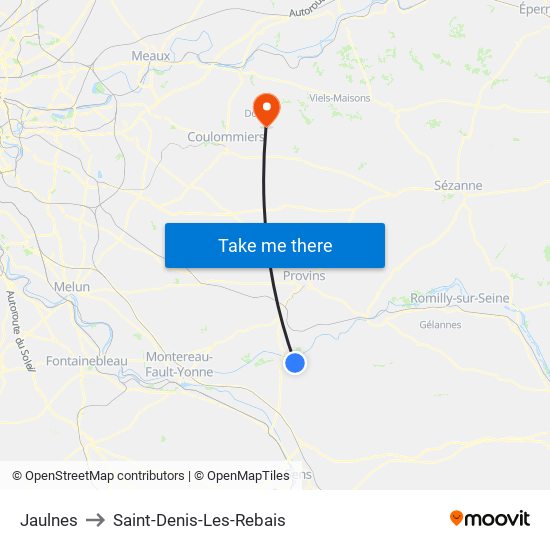 Jaulnes to Saint-Denis-Les-Rebais map