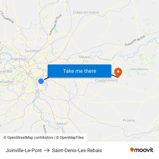 Joinville-Le-Pont to Saint-Denis-Les-Rebais map