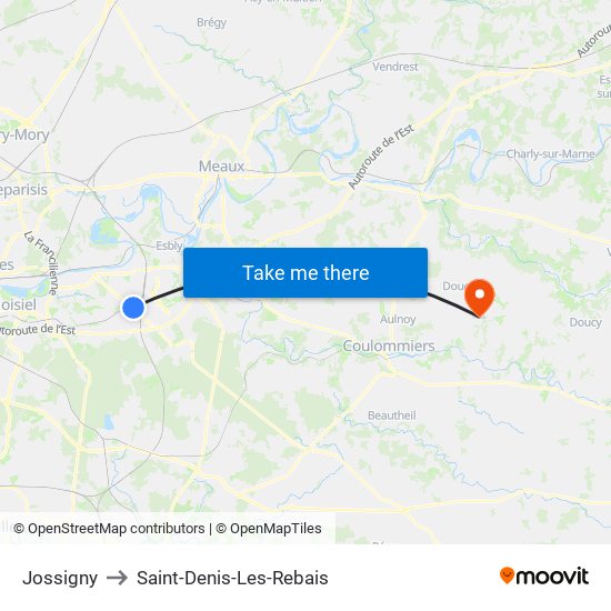 Jossigny to Saint-Denis-Les-Rebais map