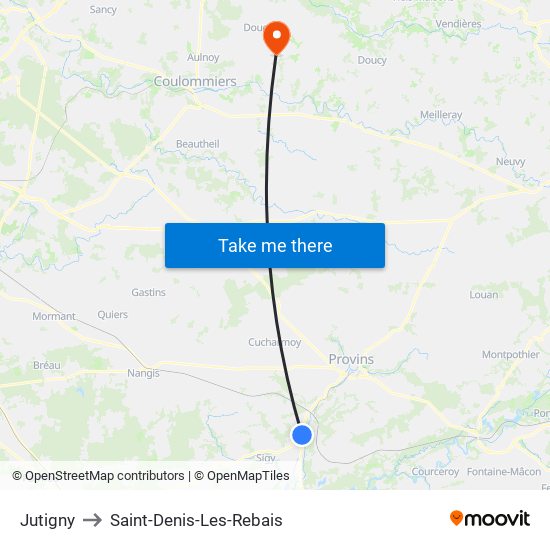 Jutigny to Saint-Denis-Les-Rebais map