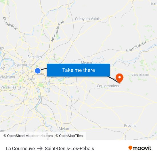 La Courneuve to Saint-Denis-Les-Rebais map
