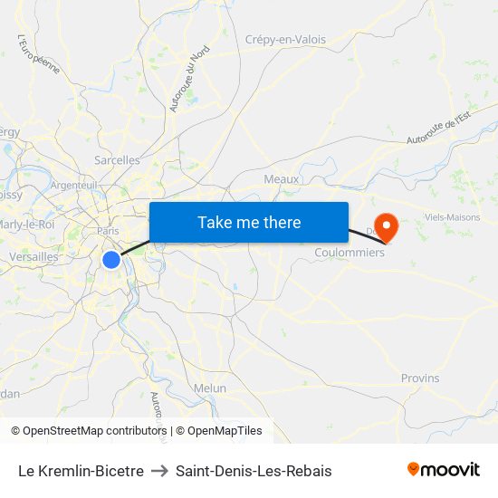 Le Kremlin-Bicetre to Saint-Denis-Les-Rebais map