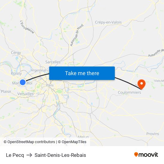 Le Pecq to Saint-Denis-Les-Rebais map