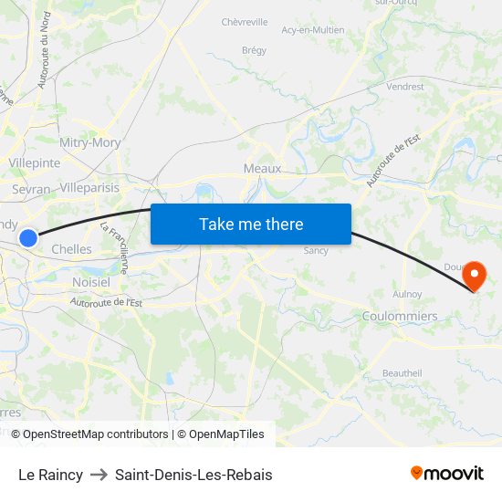 Le Raincy to Saint-Denis-Les-Rebais map