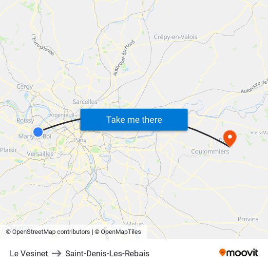 Le Vesinet to Saint-Denis-Les-Rebais map