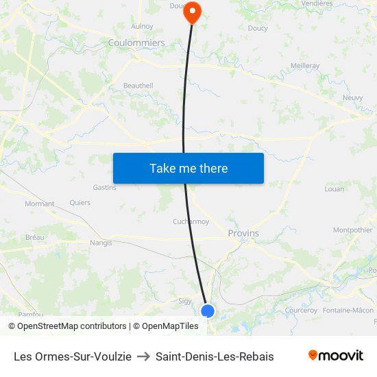 Les Ormes-Sur-Voulzie to Saint-Denis-Les-Rebais map