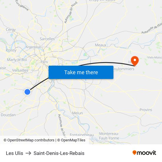 Les Ulis to Saint-Denis-Les-Rebais map