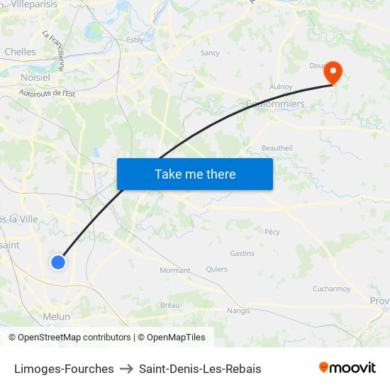 Limoges-Fourches to Saint-Denis-Les-Rebais map