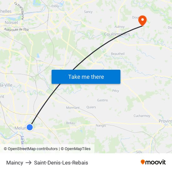 Maincy to Saint-Denis-Les-Rebais map