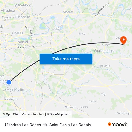 Mandres-Les-Roses to Saint-Denis-Les-Rebais map