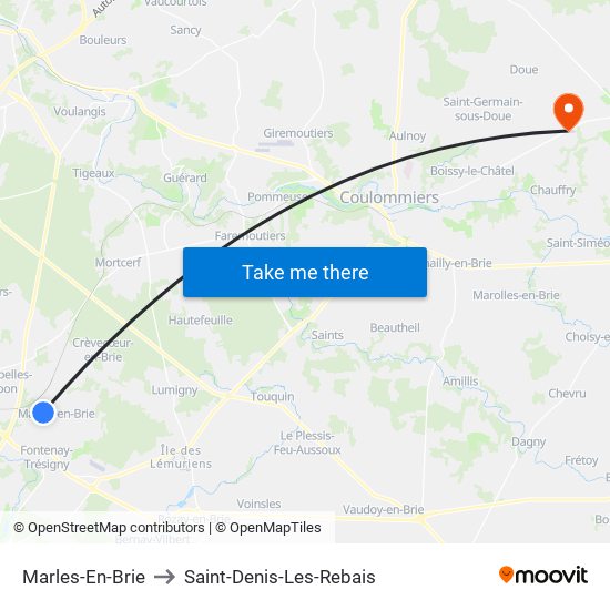 Marles-En-Brie to Saint-Denis-Les-Rebais map
