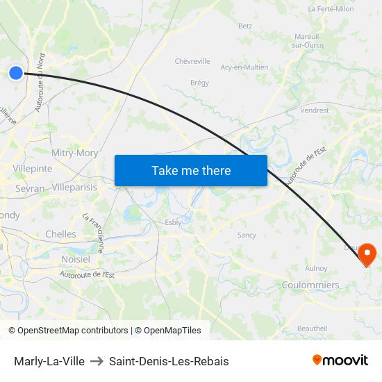 Marly-La-Ville to Saint-Denis-Les-Rebais map