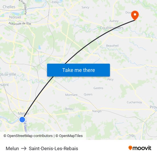 Melun to Saint-Denis-Les-Rebais map