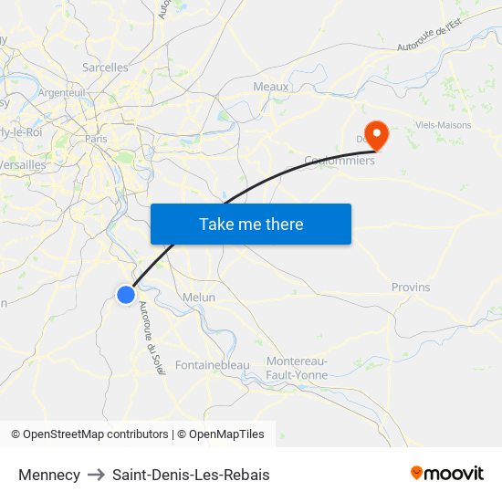 Mennecy to Saint-Denis-Les-Rebais map