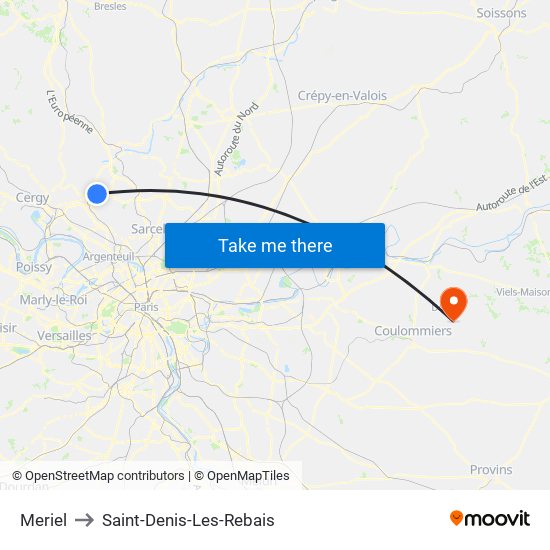 Meriel to Saint-Denis-Les-Rebais map