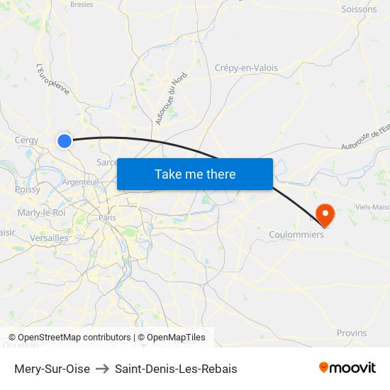 Mery-Sur-Oise to Saint-Denis-Les-Rebais map