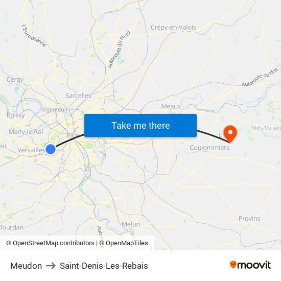 Meudon to Saint-Denis-Les-Rebais map