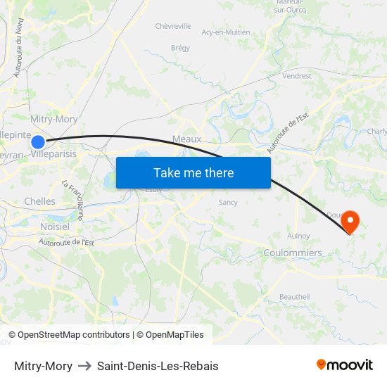 Mitry-Mory to Saint-Denis-Les-Rebais map