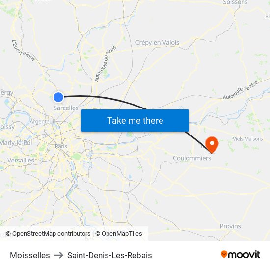 Moisselles to Saint-Denis-Les-Rebais map