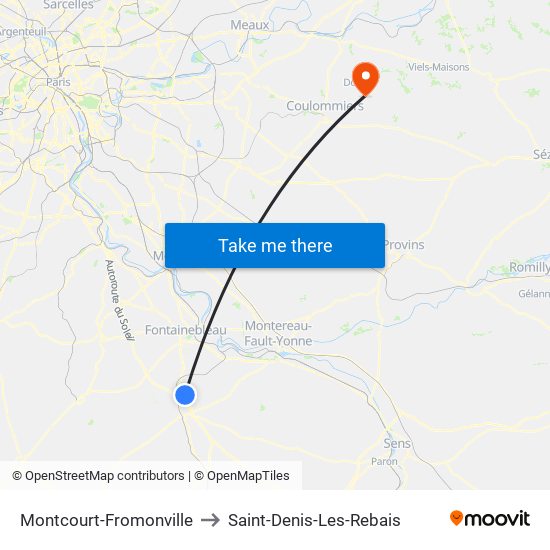 Montcourt-Fromonville to Saint-Denis-Les-Rebais map