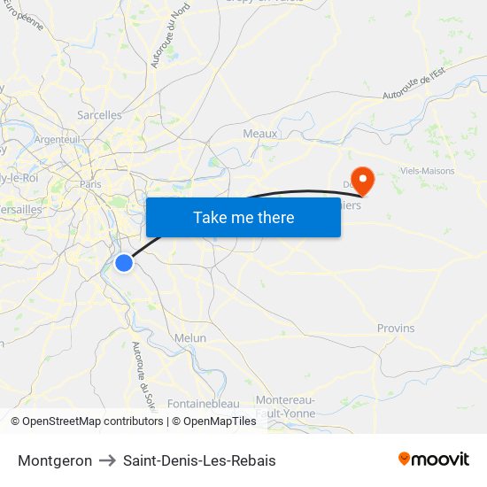 Montgeron to Saint-Denis-Les-Rebais map