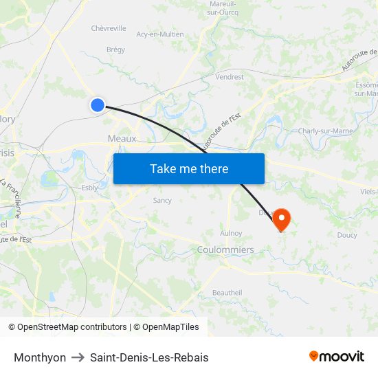 Monthyon to Saint-Denis-Les-Rebais map