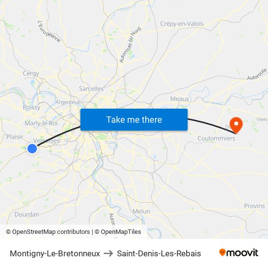 Montigny-Le-Bretonneux to Saint-Denis-Les-Rebais map