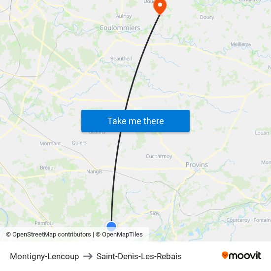 Montigny-Lencoup to Saint-Denis-Les-Rebais map