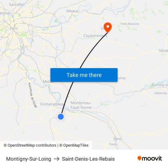 Montigny-Sur-Loing to Saint-Denis-Les-Rebais map