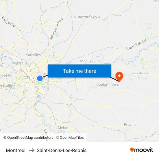 Montreuil to Saint-Denis-Les-Rebais map