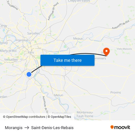 Morangis to Saint-Denis-Les-Rebais map