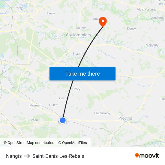 Nangis to Saint-Denis-Les-Rebais map