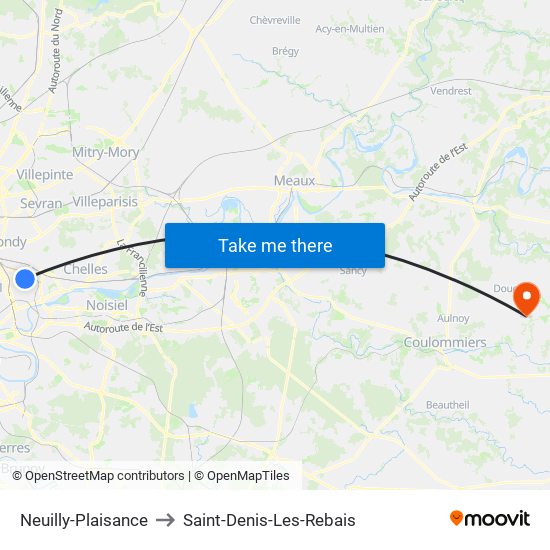 Neuilly-Plaisance to Saint-Denis-Les-Rebais map