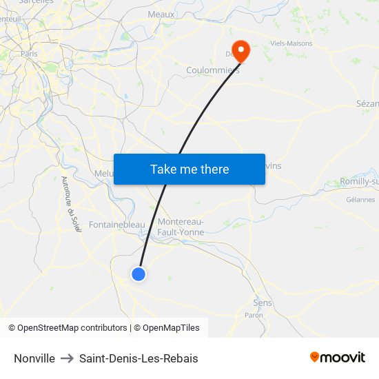 Nonville to Saint-Denis-Les-Rebais map
