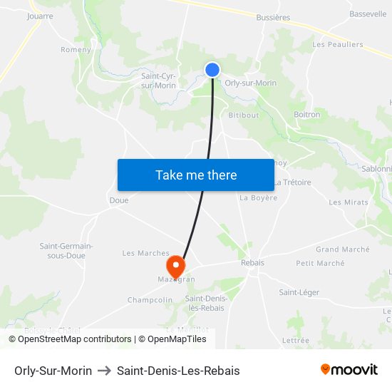 Orly-Sur-Morin to Saint-Denis-Les-Rebais map