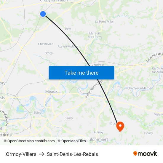 Ormoy-Villers to Saint-Denis-Les-Rebais map