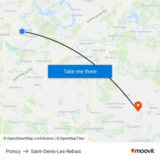 Poincy to Saint-Denis-Les-Rebais map