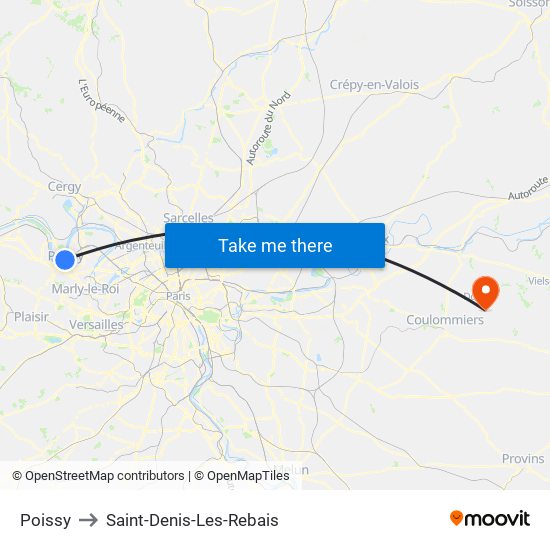 Poissy to Saint-Denis-Les-Rebais map