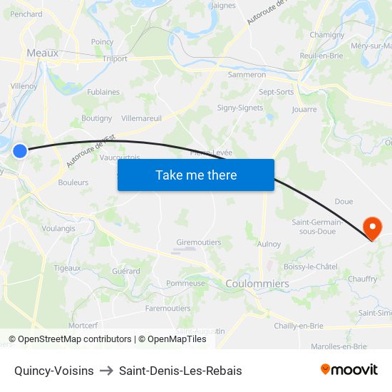 Quincy-Voisins to Saint-Denis-Les-Rebais map