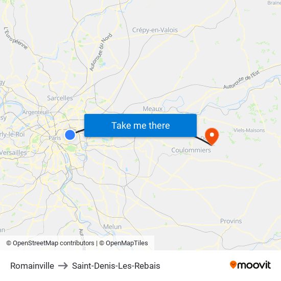 Romainville to Saint-Denis-Les-Rebais map
