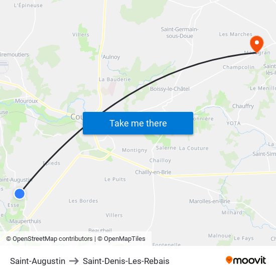 Saint-Augustin to Saint-Denis-Les-Rebais map