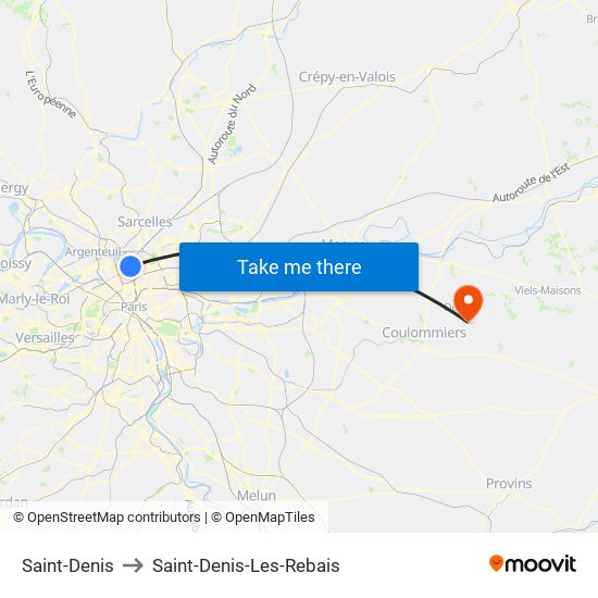 Saint-Denis to Saint-Denis-Les-Rebais map