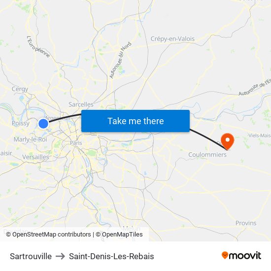 Sartrouville to Saint-Denis-Les-Rebais map