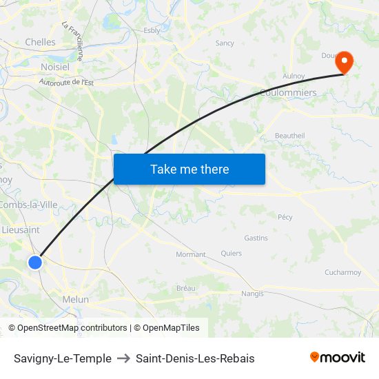 Savigny-Le-Temple to Saint-Denis-Les-Rebais map
