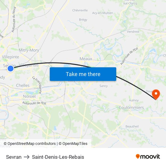 Sevran to Saint-Denis-Les-Rebais map