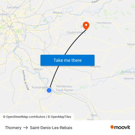 Thomery to Saint-Denis-Les-Rebais map