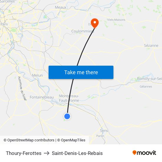 Thoury-Ferottes to Saint-Denis-Les-Rebais map